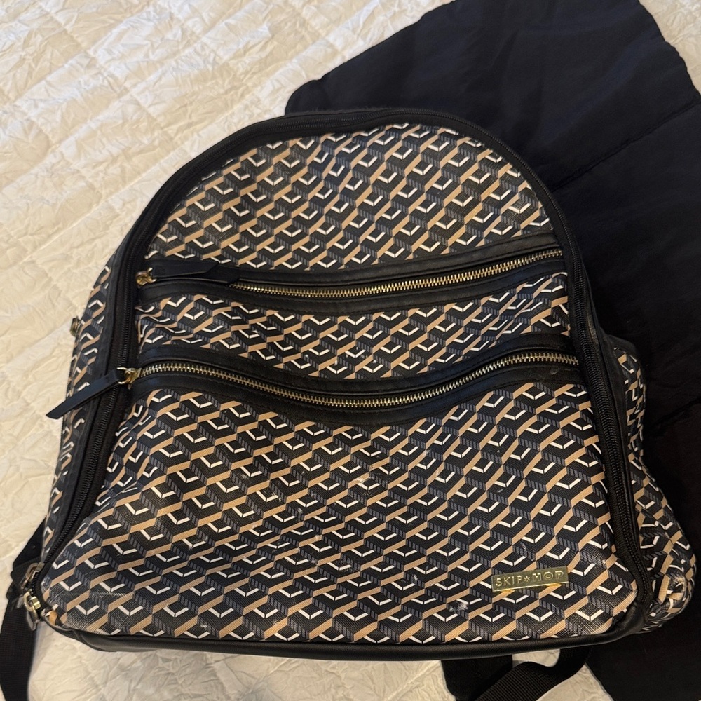 Skip Hop Geometric Diaper Bag Backpack with Burberry Changing Pad